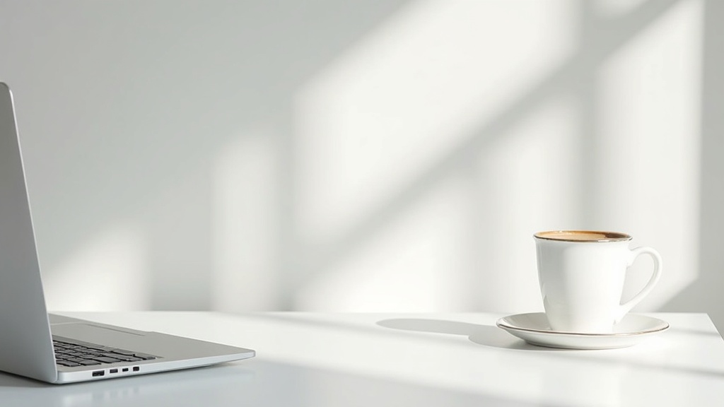 Minimalist Workspace with Coffee Cup and Laptop