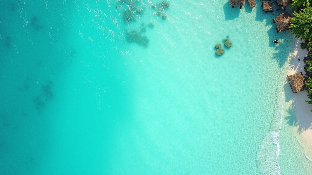 Aerial View of Tropical Beach Resort with Overwater Bungalows
