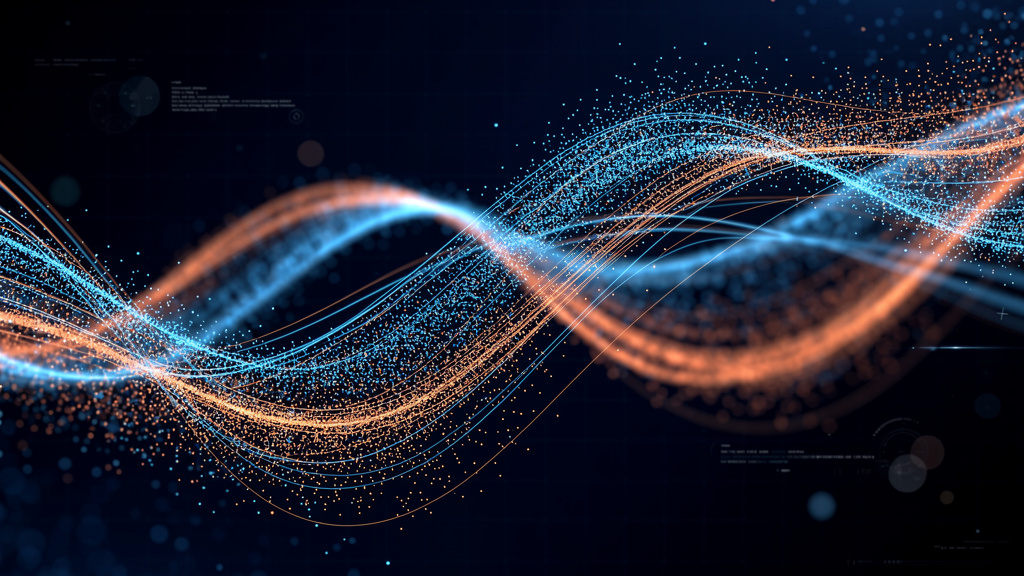 Abstract Digital Data Flow with Blue Orange Particles