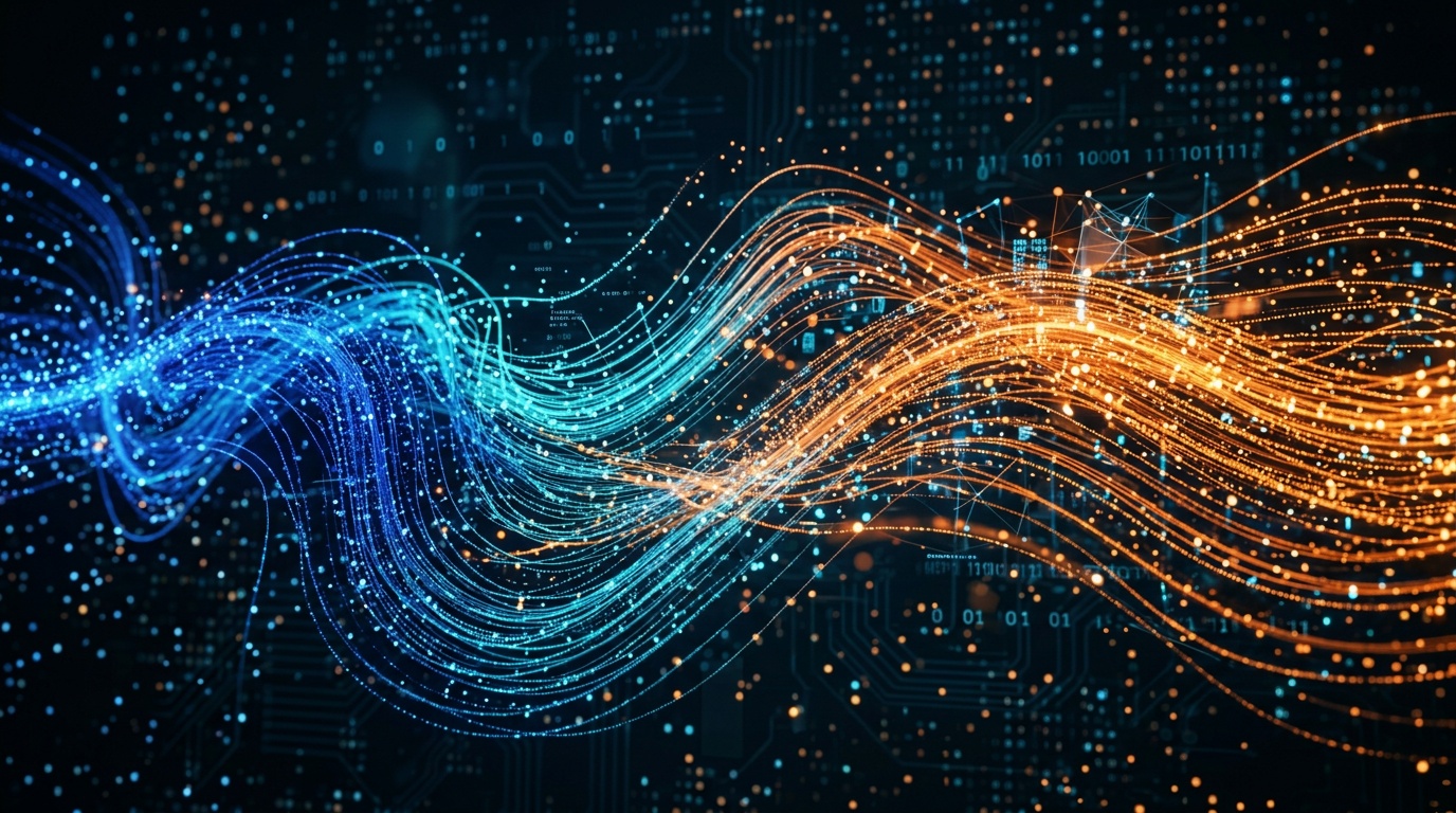 Digital Data Flow: Abstract Blue Orange Particles