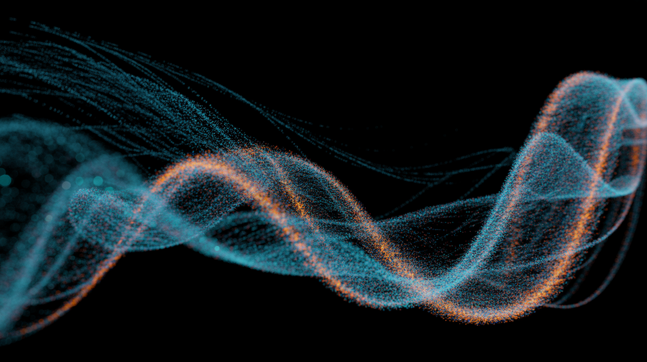 Abstract Digital Data Flow Particles Blue Orange Gradient