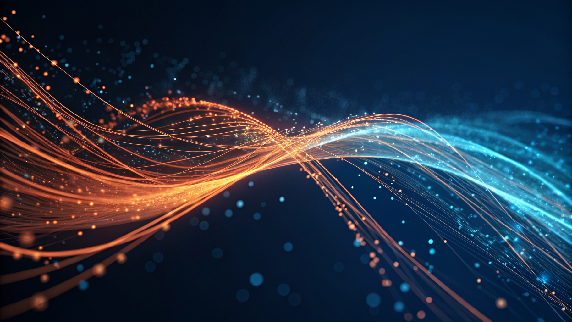 Abstract Digital Data Flow with Blue Orange Particles