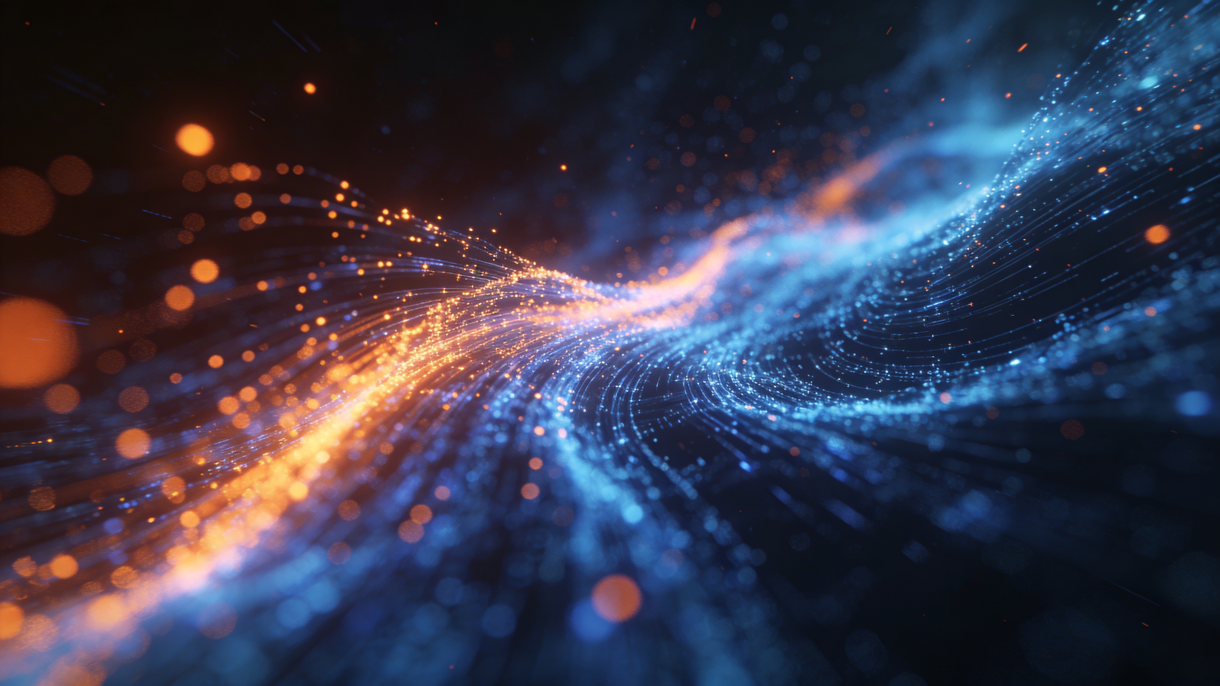 Abstract Digital Data Flow with Blue and Orange Particles