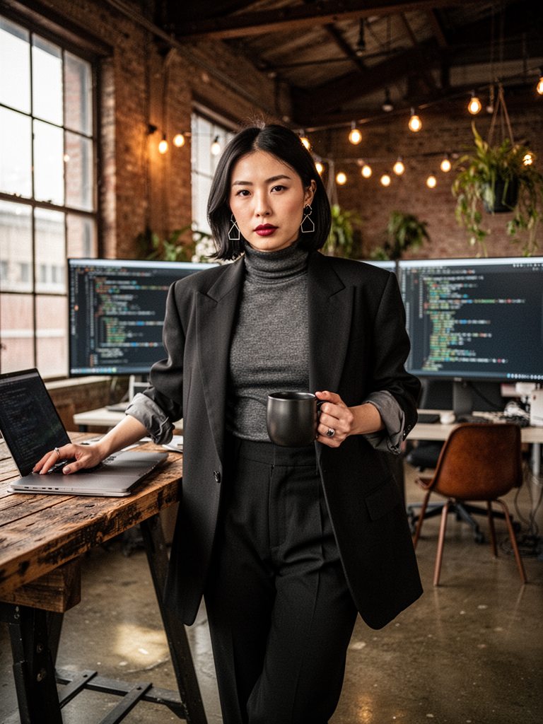 Professional Woman in Modern Tech Office Workspace