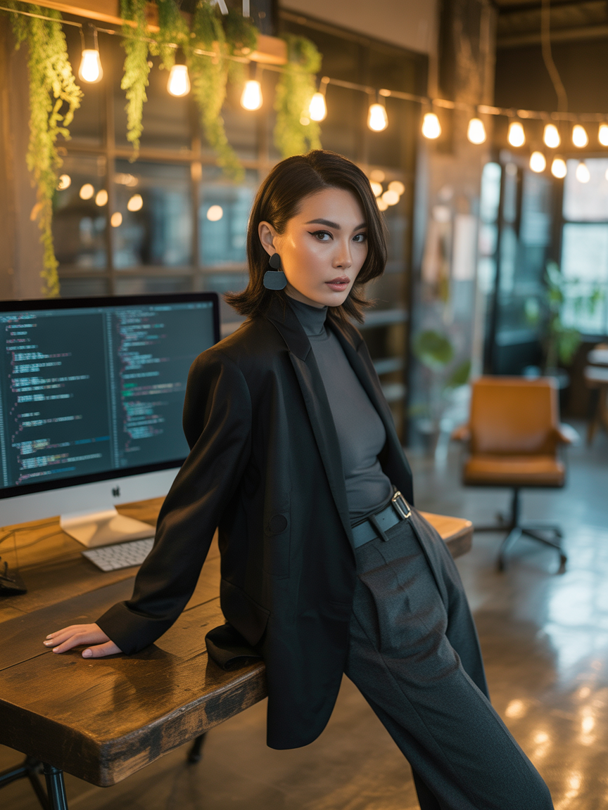 Confident Professional Woman in Modern Loft Office