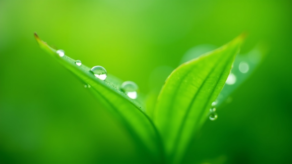 Fresh Green Leaves with Water Droplets