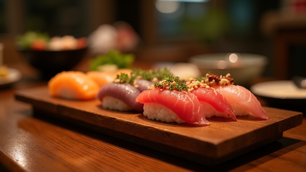 Premium Nigiri Sushi Assortment on Wooden Board